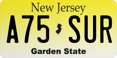 NJ license plate A75SUR
