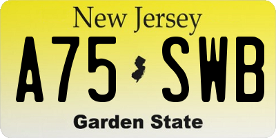 NJ license plate A75SWB