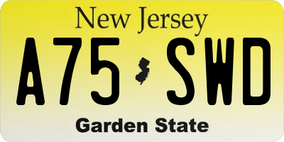 NJ license plate A75SWD