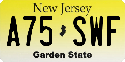 NJ license plate A75SWF