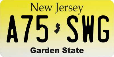 NJ license plate A75SWG