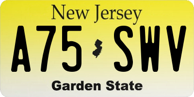 NJ license plate A75SWV