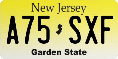 NJ license plate A75SXF
