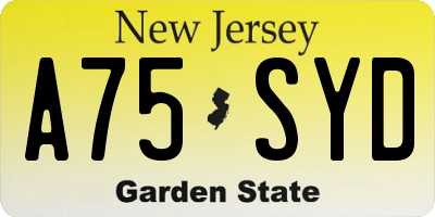 NJ license plate A75SYD