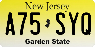 NJ license plate A75SYQ