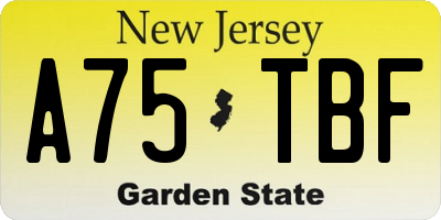NJ license plate A75TBF
