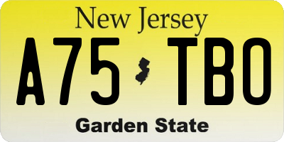 NJ license plate A75TBO