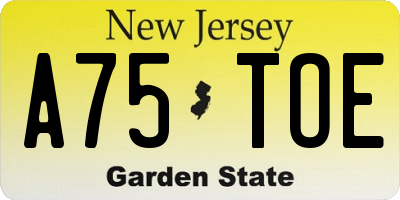 NJ license plate A75TOE