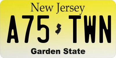 NJ license plate A75TWN