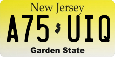 NJ license plate A75UIQ