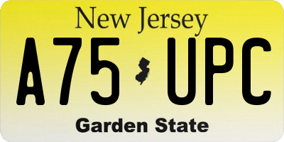 NJ license plate A75UPC