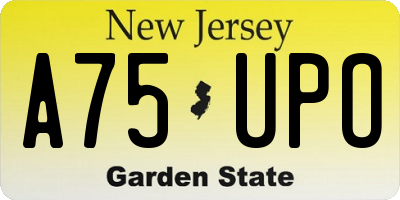 NJ license plate A75UPO