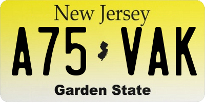 NJ license plate A75VAK