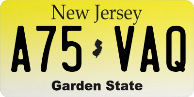 NJ license plate A75VAQ
