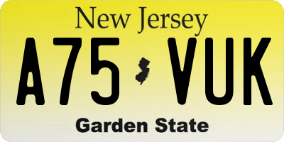 NJ license plate A75VUK