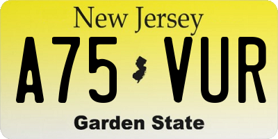 NJ license plate A75VUR