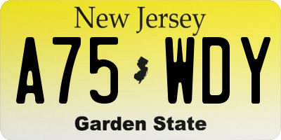 NJ license plate A75WDY