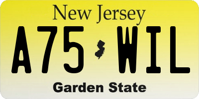 NJ license plate A75WIL