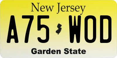 NJ license plate A75WOD