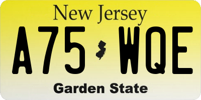 NJ license plate A75WQE