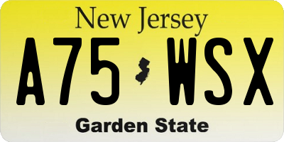 NJ license plate A75WSX