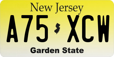 NJ license plate A75XCW