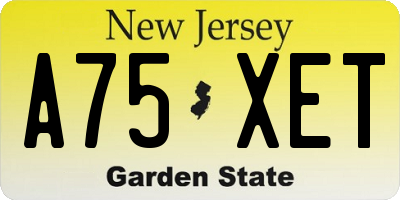 NJ license plate A75XET