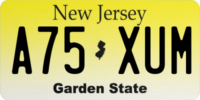 NJ license plate A75XUM