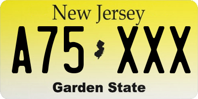 NJ license plate A75XXX