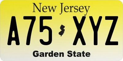 NJ license plate A75XYZ