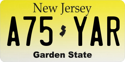 NJ license plate A75YAR