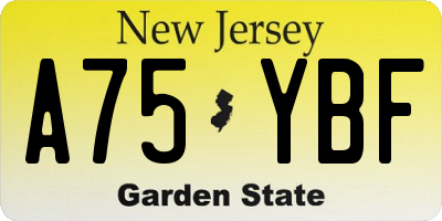 NJ license plate A75YBF