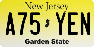NJ license plate A75YEN