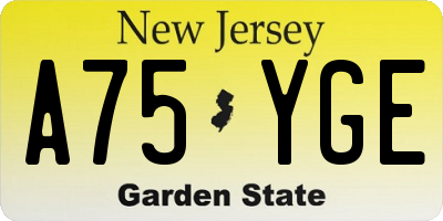 NJ license plate A75YGE