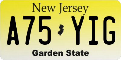 NJ license plate A75YIG