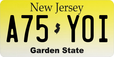 NJ license plate A75YOI