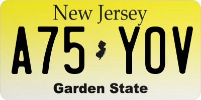 NJ license plate A75YOV