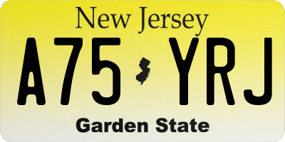 NJ license plate A75YRJ