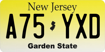 NJ license plate A75YXD