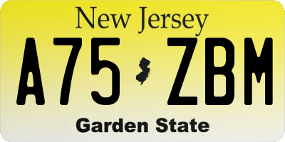 NJ license plate A75ZBM