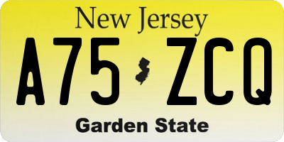 NJ license plate A75ZCQ