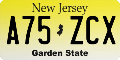 NJ license plate A75ZCX