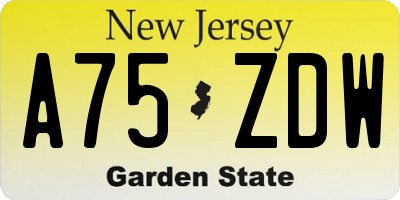 NJ license plate A75ZDW
