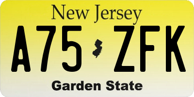 NJ license plate A75ZFK