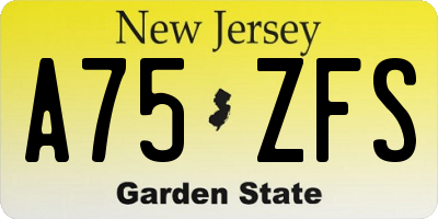 NJ license plate A75ZFS