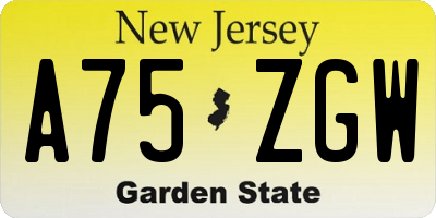 NJ license plate A75ZGW