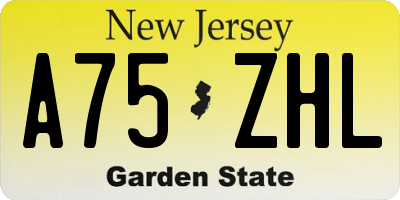 NJ license plate A75ZHL