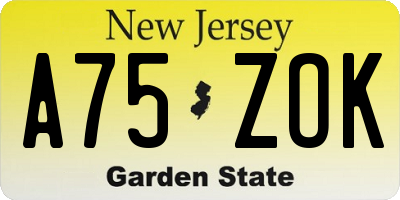 NJ license plate A75ZOK