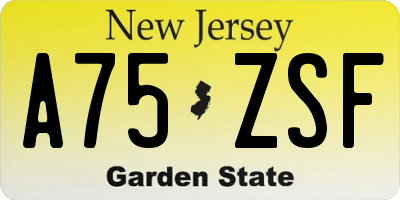 NJ license plate A75ZSF