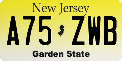 NJ license plate A75ZWB